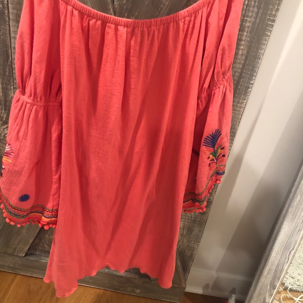 off the shoulder coral dress